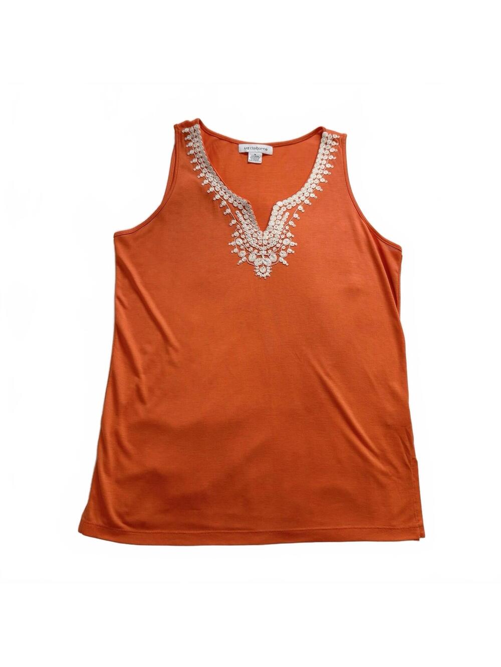 Liz Claiborne Top Sleeveless Embroidery Bohemian Orange Size Medium